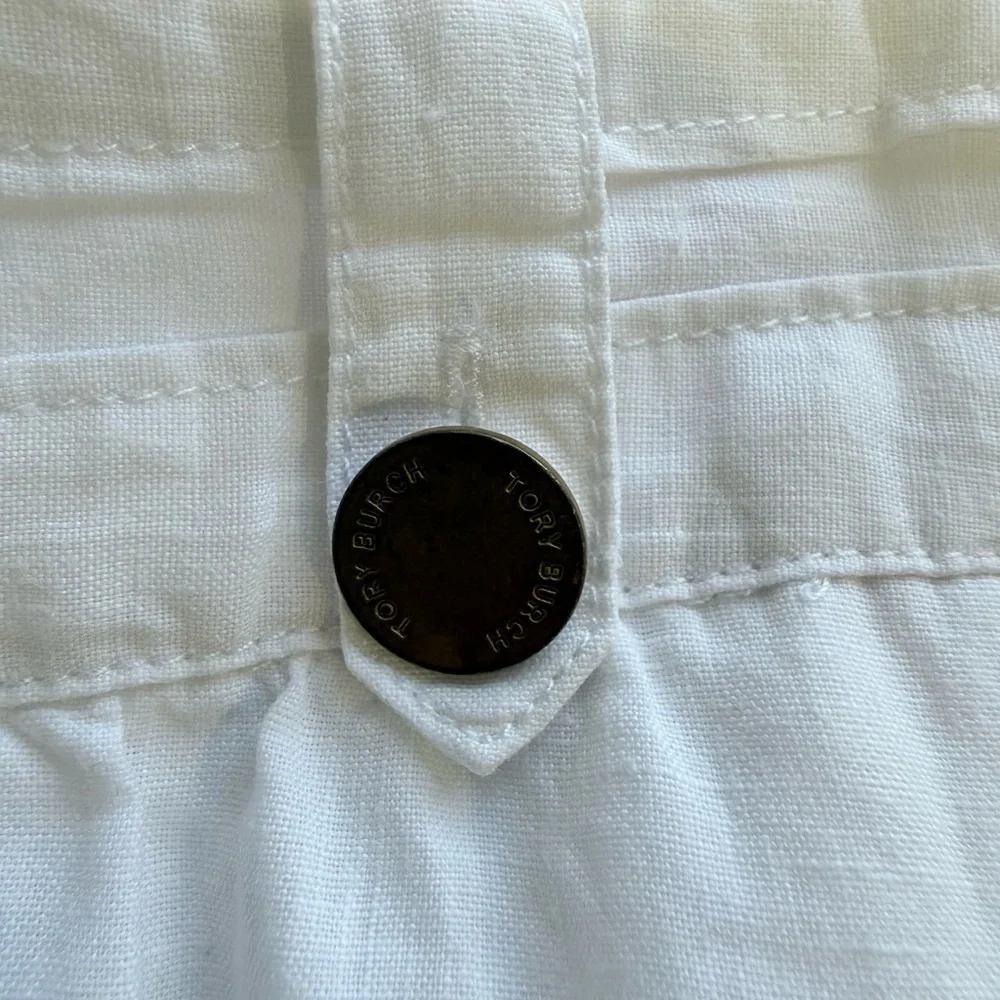 Tory Burch 100% LINEN off white‎ high-Waist Button-Detail Midi Skirt 10